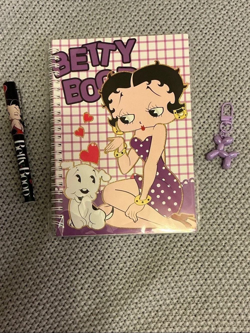 Betty Boop (3Pcs)Purple Spiral Notebook - W/Pen & Ballon Dog Keychain